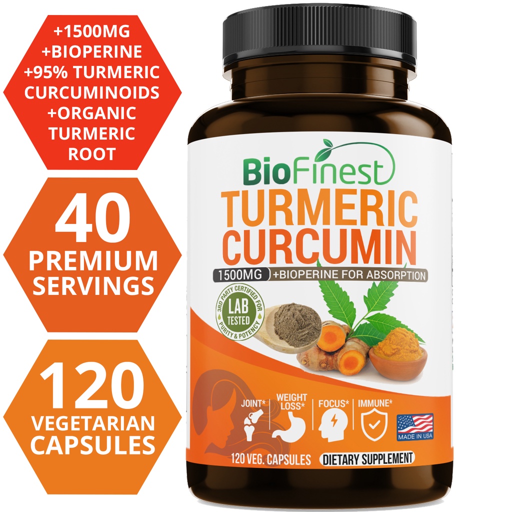 Turmeric Curcumin Capsule - Biofinest-Suplemento de curcumina, 1500 Mg, 95%