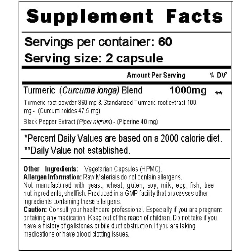 Cápsulas de Cúrcuma 1000mg con - Turmeric Curcumin Capsule reseña y precio